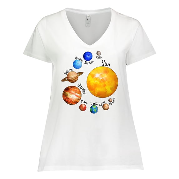 Inktastic Sun and Planets- Yes, and Pluto Women's Plus Size V-Neck T-Shirt