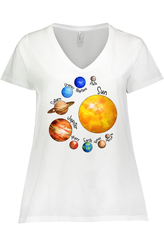 Sun and Planets- Yes, and Pluto Women's Plus Size V-Neck T-Shirt