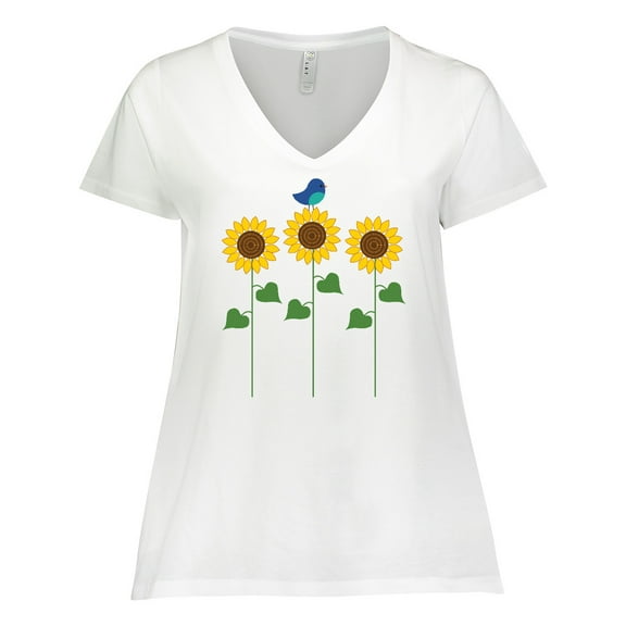 Inktastic Sunflower Garden and bird Women's Plus Size V-Neck T-Shirt