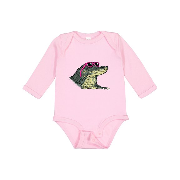 Inktastic Sunny Gator in Pink Sunglasses Boys or Girls Long Sleeve Baby Bodysuit