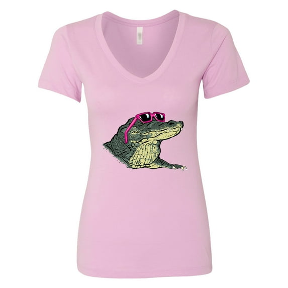 Inktastic Sunny Gator in Pink Sunglasses Women's V-Neck T-Shirt