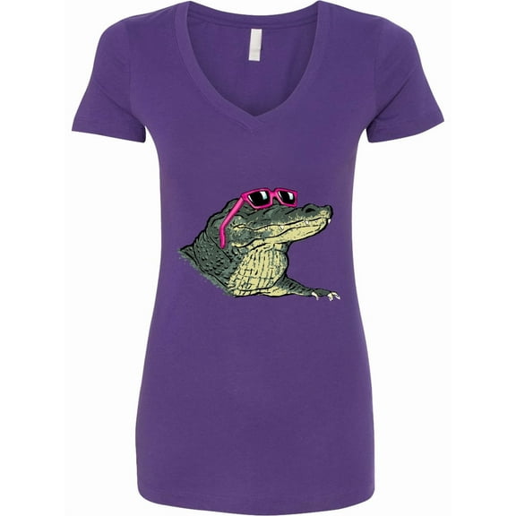 Inktastic Sunny Gator in Pink Sunglasses Women's V-Neck T-Shirt
