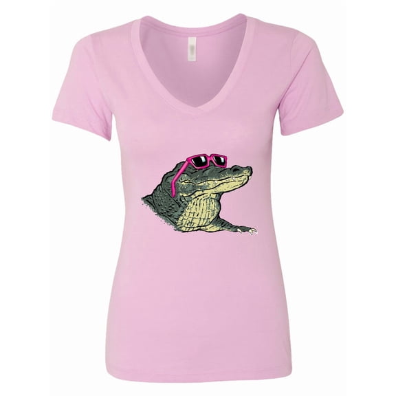 Inktastic Sunny Gator in Pink Sunglasses Women's V-Neck T-Shirt