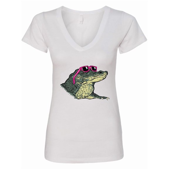Inktastic Sunny Gator in Pink Sunglasses Women's V-Neck T-Shirt