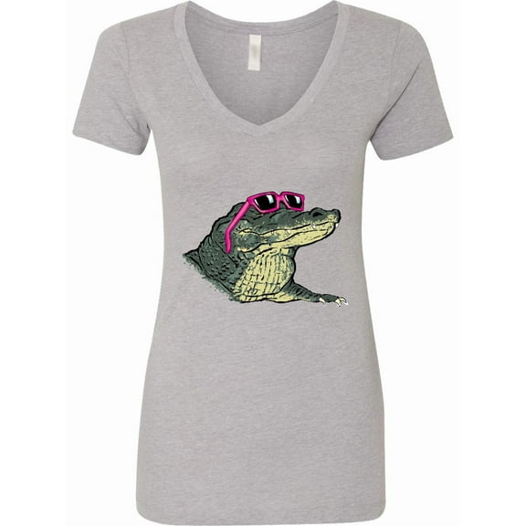 Inktastic Sunny Gator in Pink Sunglasses Women's V-Neck T-Shirt