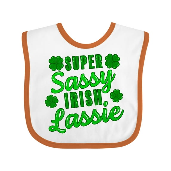 Inktastic Super Sassy Irish Lassy with Green 4 Leaf Clovers Boys or Girls Baby Bib