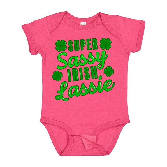 Inktastic Super Sassy Irish Lassy with Green 4 Leaf Clovers Boys or Girls Baby Bodysuit