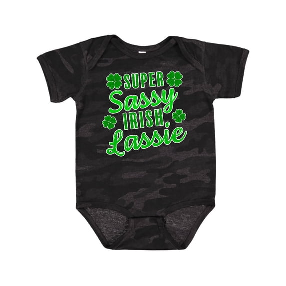Inktastic Super Sassy Irish Lassy with Green 4 Leaf Clovers Boys or Girls Baby Bodysuit