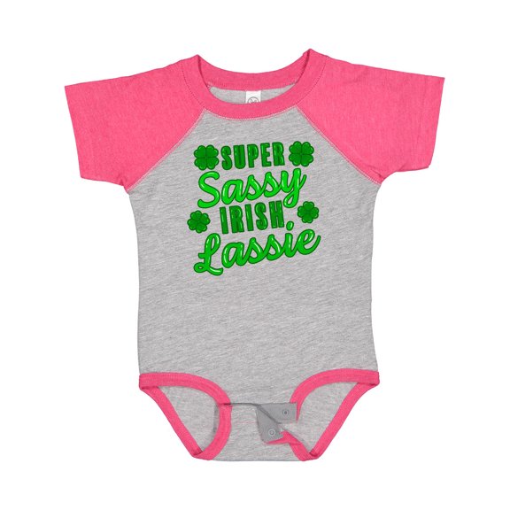 Inktastic Super Sassy Irish Lassy with Green 4 Leaf Clovers Boys or Girls Baby Bodysuit