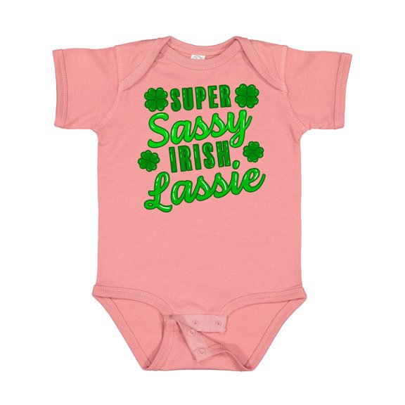 Inktastic Super Sassy Irish Lassy with Green 4 Leaf Clovers Boys or Girls Baby Bodysuit