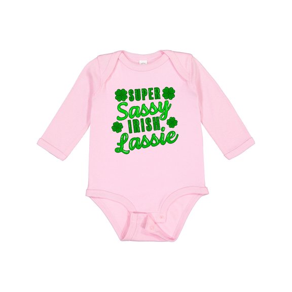 Inktastic Super Sassy Irish Lassy with Green 4 Leaf Clovers Boys or Girls Long Sleeve Baby Bodysuit