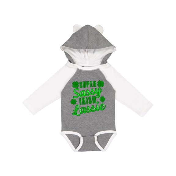 Inktastic Super Sassy Irish Lassy with Green 4 Leaf Clovers Boys or Girls Long Sleeve Baby Bodysuit