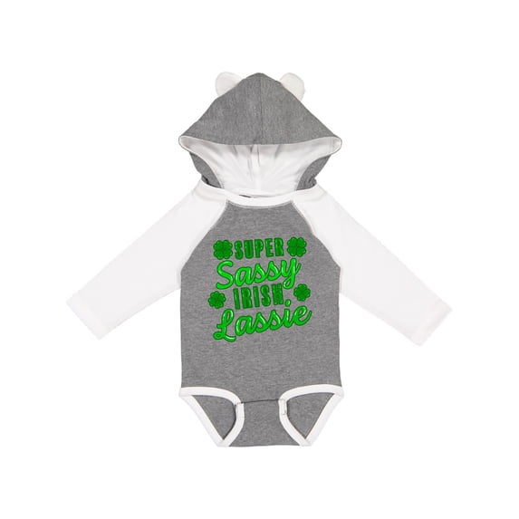 Inktastic Super Sassy Irish Lassy with Green 4 Leaf Clovers Boys or Girls Long Sleeve Baby Bodysuit