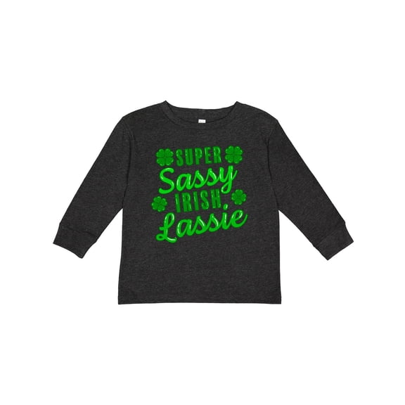 Inktastic Super Sassy Irish Lassy with Green 4 Leaf Clovers Boys or Girls Long Sleeve Toddler T-Shirt