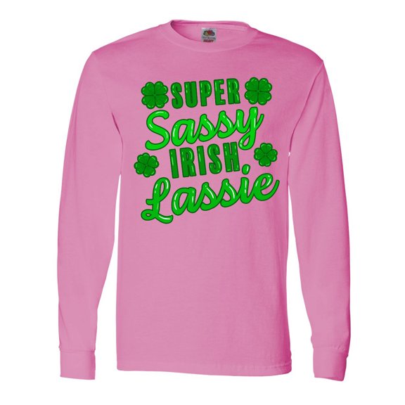Inktastic Super Sassy Irish Lassy with Green 4 Leaf Clovers Long Sleeve T-Shirt