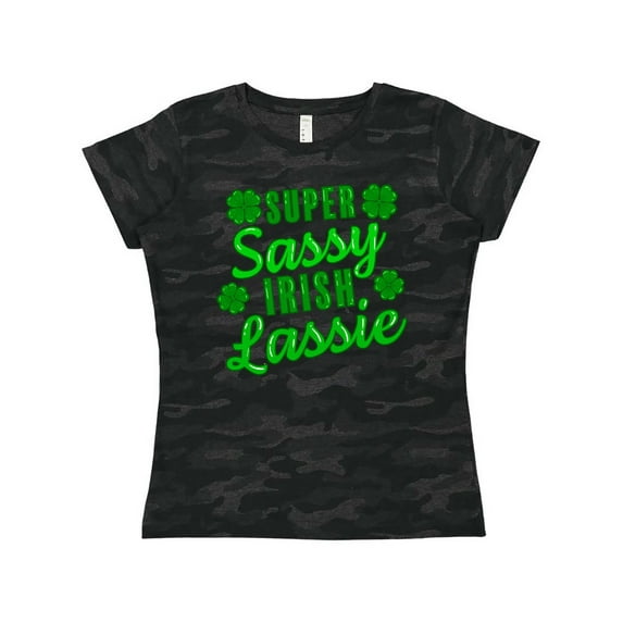 Inktastic Super Sassy Irish Lassy with Green 4 Leaf Clovers Women's T-Shirt