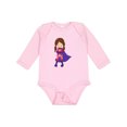 thumbnail image 1 of Inktastic Superhero Girl, Brown Hair, Cute Girl, Purple Cape Girls Long Sleeve Baby Bodysuit, 1 of 5
