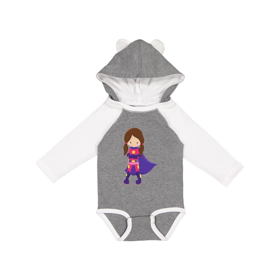 Inktastic Superhero Girl, Brown Hair, Cute Girl, Purple Cape Girls Long Sleeve Baby Bodysuit