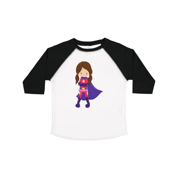 Inktastic Superhero Girl, Brown Hair, Cute Girl, Purple Cape Girls Toddler T-Shirt