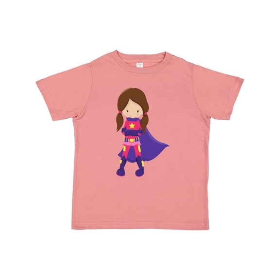 Inktastic Superhero Girl, Brown Hair, Cute Girl, Purple Cape Girls Toddler T-Shirt