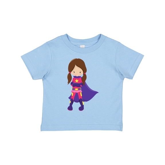 Inktastic Superhero Girl, Brown Hair, Cute Girl, Purple Cape Girls Toddler T-Shirt
