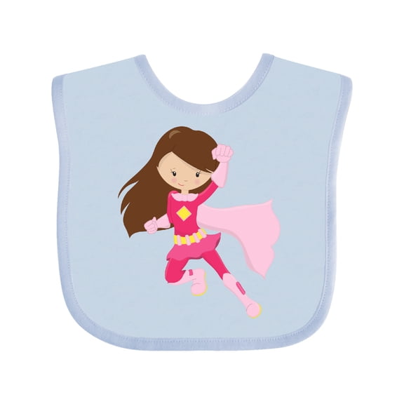 Inktastic Superhero Girl, Brown Hair, Pink Costume Girls Baby Bib