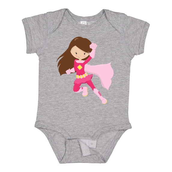 Inktastic Superhero Girl, Cute Girl, Brown Hair, Pink Cape Girls Baby Bodysuit