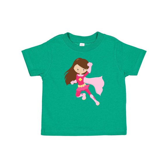 Inktastic Superhero Girl, Cute Girl, Brown Hair, Pink Cape Girls Baby T-Shirt