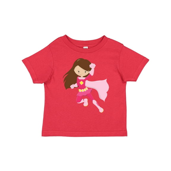 Inktastic Superhero Girl, Cute Girl, Brown Hair, Pink Cape Girls Toddler T-Shirt