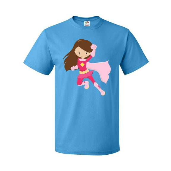 Inktastic Superhero Girl, Cute Girl, Brown Hair, Pink Cape T-Shirt