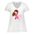 thumbnail image 1 of Inktastic Superhero Girl, Cute Girl, Brown Hair, Pink Cape Women's Plus Size V-Neck T-Shirt, 1 of 5