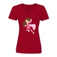 thumbnail image 1 of Inktastic Superhero Girl, Cute Girl, Brown Hair, Pink Cape Women's V-Neck T-Shirt, 1 of 5