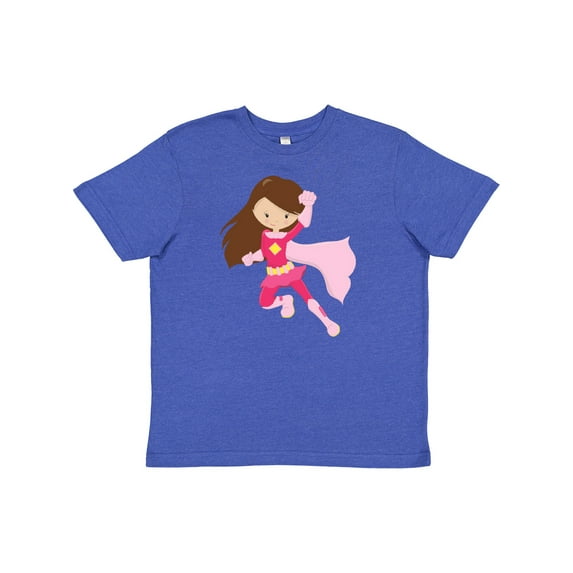 Inktastic Superhero Girl, Cute Girl, Brown Hair, Pink Cape Youth T-Shirt
