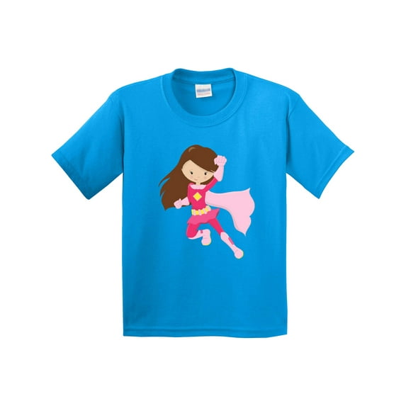 Inktastic Superhero Girl, Cute Girl, Brown Hair, Pink Cape Youth T-Shirt