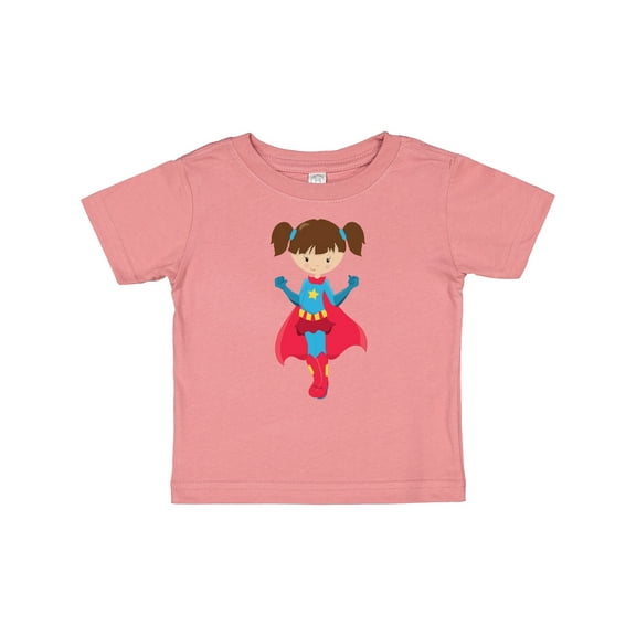 Inktastic Superhero Girl, Cute Girl, Brown Hair, Red Cape Girls Baby T-Shirt
