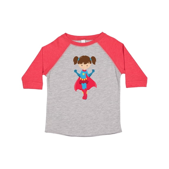 Inktastic Superhero Girl, Cute Girl, Brown Hair, Red Cape Girls Toddler T-Shirt