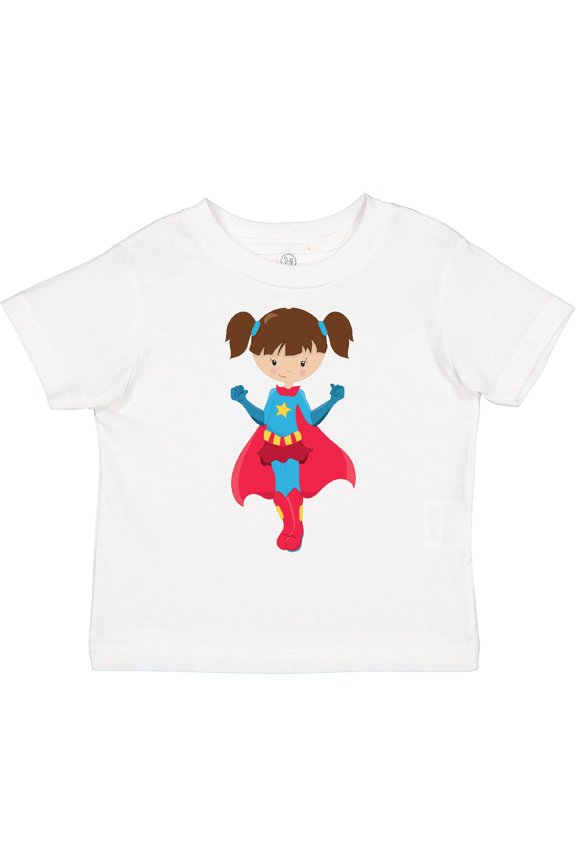 Superhero Girl, Cute Girl, Brown Hair, Red Cape Girls Toddler T-Shirt
