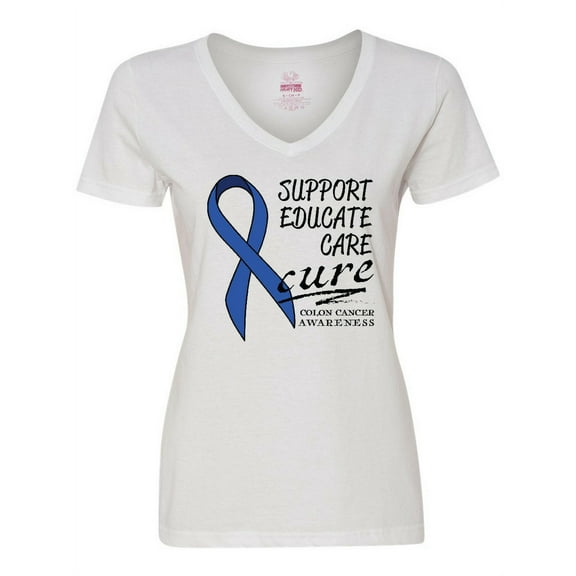 Inktastic Support, Educate, Care, Cure Colon Cancer Awareness Women's V-Neck T-Shirt