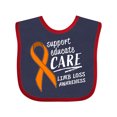 thumbnail image 1 of Inktastic Support Educate Care Limb Loss Awareness Orange Ribbon Boys or Girls Baby Bib, 1 of 4