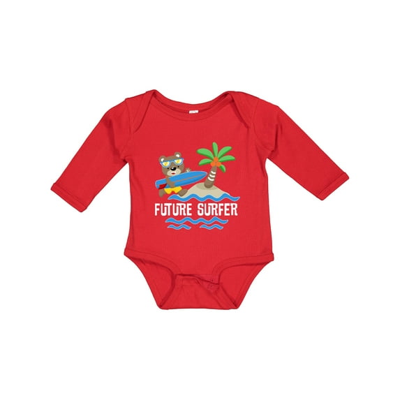 Inktastic Surfing Future Surfer Bear Boys or Girls Long Sleeve Baby Bodysuit