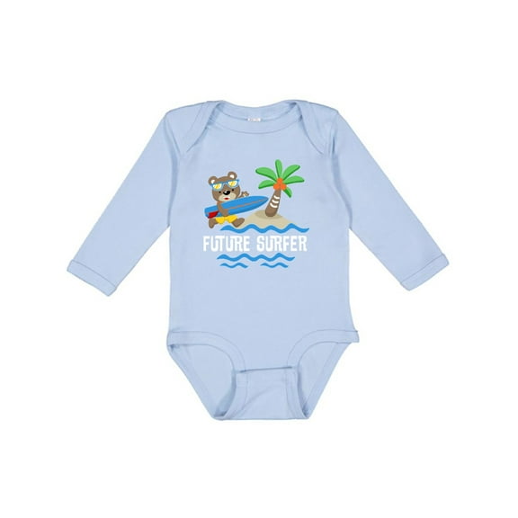 Inktastic Surfing Future Surfer Bear Boys or Girls Long Sleeve Baby Bodysuit
