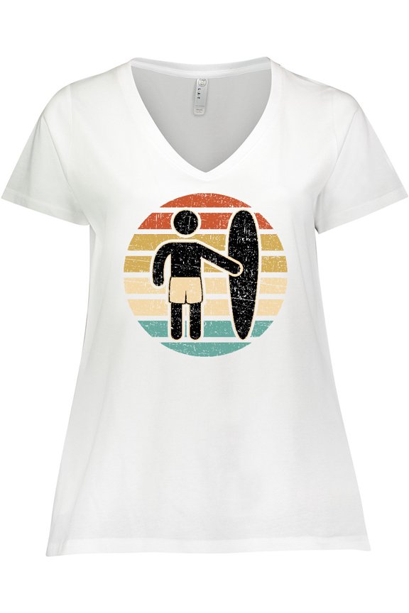 Surfing Retro Sunset for Surfer Women's Plus Size V-Neck T-Shirt