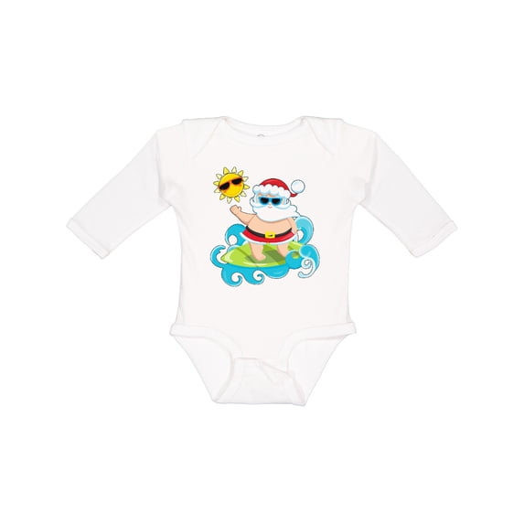 Inktastic Surfing Santa Boys or Girls Long Sleeve Baby Bodysuit