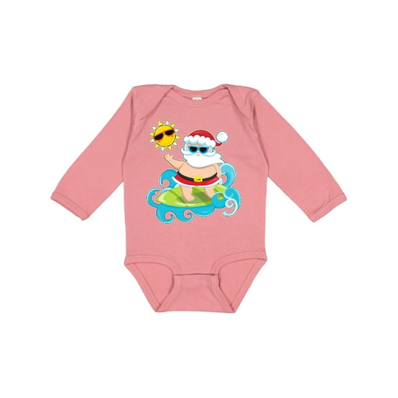 Inktastic Surfing Santa Boys or Girls Long Sleeve Baby Bodysuit