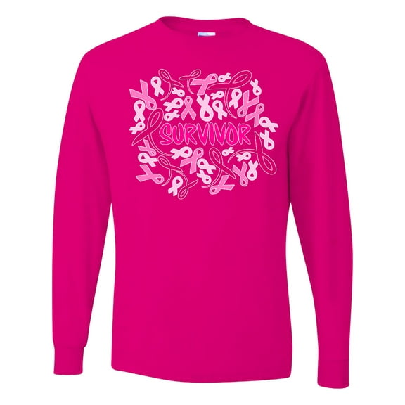 Inktastic Survivor Pink Ribbons for Breast Cancer Awareness Long Sleeve T-Shirt