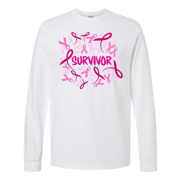 Inktastic Survivor Pink Ribbons for Breast Cancer Awareness Long Sleeve T-Shirt