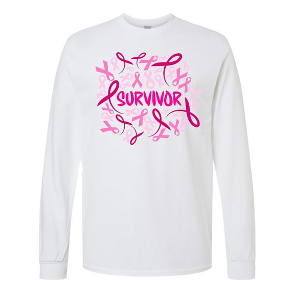 Inktastic Survivor Pink Ribbons for Breast Cancer Awareness Long Sleeve T-Shirt