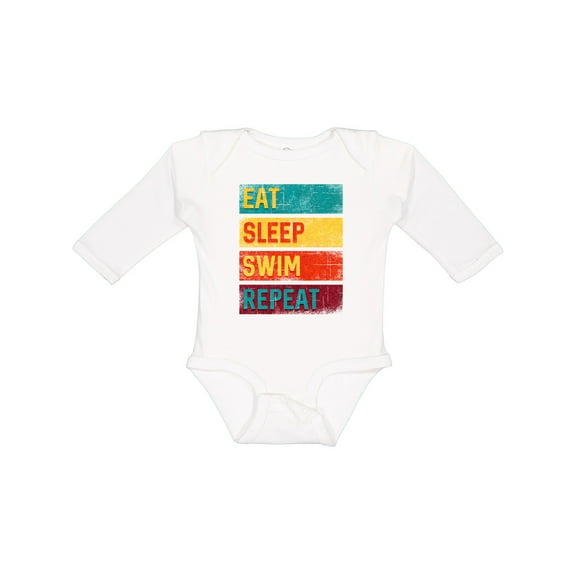 Inktastic Swimming Eat Sleep Swim Repeat Boys or Girls Long Sleeve Baby Bodysuit