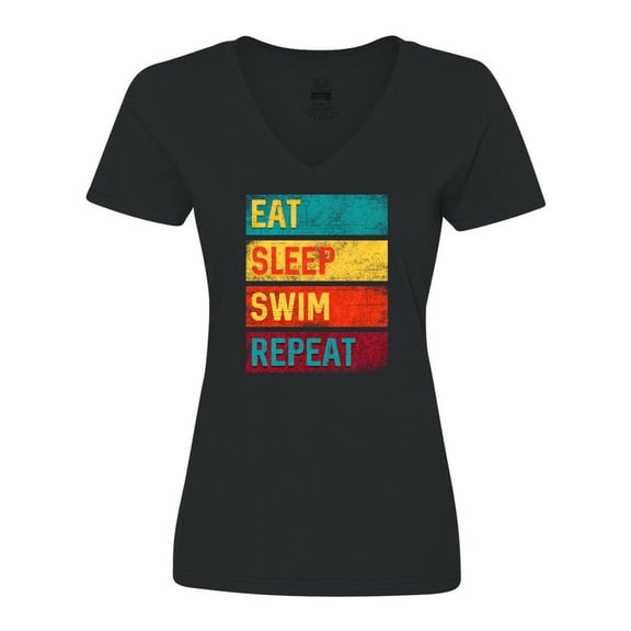 Inktastic Swimming Eat Sleep Swim Repeat Women's V-Neck T-Shirt