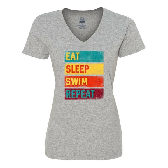 Inktastic Swimming Eat Sleep Swim Repeat Women's V-Neck T-Shirt